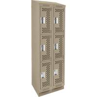 Clean Line Lockers, 3 -tier, Bank of 2, 24" x 18" x 82", Steel, Beige, Rivet (Assembled), Perforated Seaboard Timber Mart