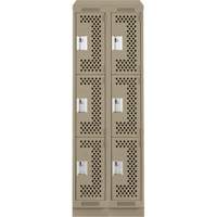 Clean Line Lockers, 3 -tier, Bank of 2, 24" x 18" x 82", Steel, Beige, Rivet (Assembled), Perforated Seaboard Timber Mart