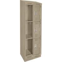 Clean Line Lockers, 3 -tier, Bank of 2, 24" x 18" x 82", Steel, Beige, Rivet (Assembled), Perforated Seaboard Timber Mart