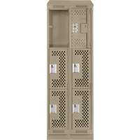 Clean Line Lockers, 3 -tier, Bank of 2, 24" x 18" x 82", Steel, Beige, Rivet (Assembled), Perforated Seaboard Timber Mart