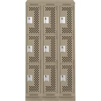 Clean Line Lockers, 3 -tier, Bank of 3, 36" x 18" x 82", Steel, Beige, Rivet (Assembled), Perforated Seaboard Timber Mart