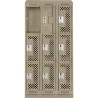 Clean Line Lockers, 3 -tier, Bank of 3, 36" x 18" x 82", Steel, Beige, Rivet (Assembled), Perforated Seaboard Timber Mart