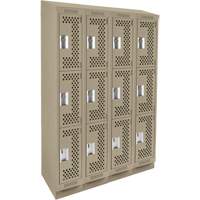 Clean Line Lockers, 3 -tier, Bank of 4, 48" x 18" x 82", Steel, Beige, Rivet (Assembled), Perforated Seaboard Timber Mart