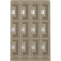 Clean Line Lockers, 3 -tier, Bank of 4, 48" x 18" x 82", Steel, Beige, Rivet (Assembled), Perforated Seaboard Timber Mart