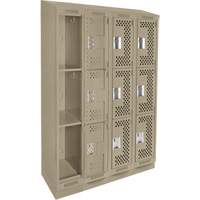 Clean Line Lockers, 3 -tier, Bank of 4, 48" x 18" x 82", Steel, Beige, Rivet (Assembled), Perforated Seaboard Timber Mart