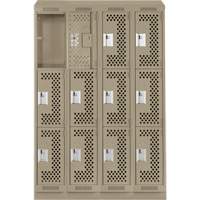 Clean Line Lockers, 3 -tier, Bank of 4, 48" x 18" x 82", Steel, Beige, Rivet (Assembled), Perforated Seaboard Timber Mart