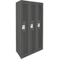 Clean Line Lockers, Bank of 3, 36" x 15" x 72", Steel, Charcoal, Rivet (Assembled), Perforated Seaboard Timber Mart