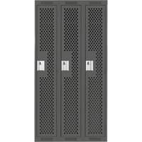 Clean Line Lockers, Bank of 3, 36" x 15" x 72", Steel, Charcoal, Rivet (Assembled), Perforated Seaboard Timber Mart