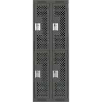 Clean Line Lockers, 2 -tier, Bank of 2, 24" x 15" x 72", Steel, Charcoal, Rivet (Assembled), Perforated Seaboard Timber Mart