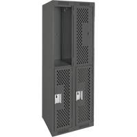 Clean Line Lockers, 2 -tier, Bank of 2, 24" x 15" x 72", Steel, Charcoal, Rivet (Assembled), Perforated Seaboard Timber Mart