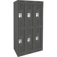 Clean Line Lockers, 2 -tier, Bank of 3, 36" x 12" x 72", Steel, Charcoal, Rivet (Assembled), Perforated Seaboard Timber Mart
