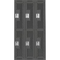 Clean Line Lockers, 2 -tier, Bank of 3, 36" x 12" x 72", Steel, Charcoal, Rivet (Assembled), Perforated Seaboard Timber Mart