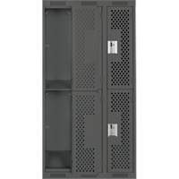 Clean Line Lockers, 2 -tier, Bank of 3, 36" x 12" x 72", Steel, Charcoal, Rivet (Assembled), Perforated Seaboard Timber Mart