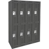 Clean Line Lockers, 2 -tier, Bank of 4, 48" x 15" x 72", Steel, Charcoal, Rivet (Assembled), Perforated Seaboard Timber Mart