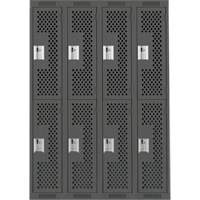 Clean Line Lockers, 2 -tier, Bank of 4, 48" x 15" x 72", Steel, Charcoal, Rivet (Assembled), Perforated Seaboard Timber Mart