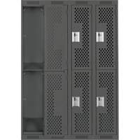 Clean Line Lockers, 2 -tier, Bank of 4, 48" x 15" x 72", Steel, Charcoal, Rivet (Assembled), Perforated Seaboard Timber Mart