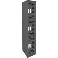 Clean Line Lockers, 3 -tier, 12" x 18" x 72", Steel, Charcoal, Rivet (Assembled), Perforated Seaboard Timber Mart