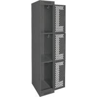 Clean Line Lockers, 3 -tier, 12" x 18" x 72", Steel, Charcoal, Rivet (Assembled), Perforated Seaboard Timber Mart