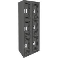 Clean Line Lockers, 3 -tier, Bank of 2, 24" x 18" x 72", Steel, Charcoal, Rivet (Assembled), Perforated Seaboard Timber Mart