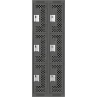Clean Line Lockers, 3 -tier, Bank of 2, 24" x 18" x 72", Steel, Charcoal, Rivet (Assembled), Perforated Seaboard Timber Mart
