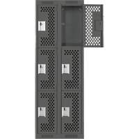 Clean Line Lockers, 3 -tier, Bank of 2, 24" x 18" x 72", Steel, Charcoal, Rivet (Assembled), Perforated Seaboard Timber Mart