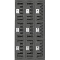 Clean Line Lockers, 3 -tier, Bank of 3, 36" x 18" x 72", Steel, Charcoal, Rivet (Assembled), Perforated Seaboard Timber Mart