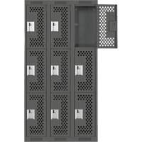 Clean Line Lockers, 3 -tier, Bank of 3, 36" x 18" x 72", Steel, Charcoal, Rivet (Assembled), Perforated Seaboard Timber Mart