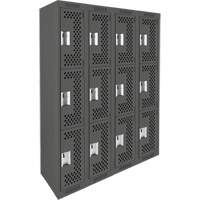 Clean Line Lockers, 3 -tier, Bank of 4, 48" x 18" x 72", Steel, Charcoal, Rivet (Assembled), Perforated Seaboard Timber Mart
