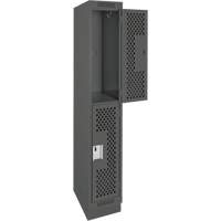 Clean Line Lockers, 2 -tier, 12" x 18" x 76", Steel, Charcoal, Rivet (Assembled), Perforated Seaboard Timber Mart