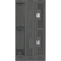 Casiers Clean Line, 2 niveaux, Bloc de 3, 36" x 18" x 76", Acier, Charbon, Rivet (assembl&eacute;), Perfor&eacute; Seaboard Timber Mart