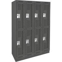 Clean Line Lockers, 2 -tier, Bank of 4, 48" x 18" x 76", Steel, Charcoal, Rivet (Assembled), Perforated Seaboard Timber Mart
