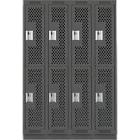 Clean Line Lockers, 2 -tier, Bank of 4, 48" x 18" x 76", Steel, Charcoal, Rivet (Assembled), Perforated Seaboard Timber Mart