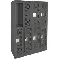 Clean Line Lockers, 2 -tier, Bank of 4, 48" x 18" x 76", Steel, Charcoal, Rivet (Assembled), Perforated Seaboard Timber Mart