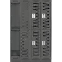 Clean Line Lockers, 2 -tier, Bank of 4, 48" x 18" x 76", Steel, Charcoal, Rivet (Assembled), Perforated Seaboard Timber Mart