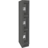 Clean Line Lockers, 3 -tier, 12" x 18" x 76", Steel, Charcoal, Rivet (Assembled), Perforated Seaboard Timber Mart
