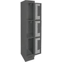 Clean Line Lockers, 3 -tier, 12" x 18" x 76", Steel, Charcoal, Rivet (Assembled), Perforated Seaboard Timber Mart