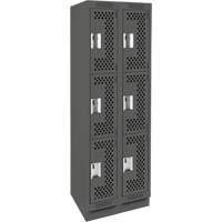 Clean Line Lockers, 3 -tier, Bank of 2, 24" x 18" x 76", Steel, Charcoal, Rivet (Assembled), Perforated Seaboard Timber Mart