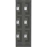 Clean Line Lockers, 3 -tier, Bank of 2, 24" x 18" x 76", Steel, Charcoal, Rivet (Assembled), Perforated Seaboard Timber Mart