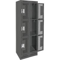 Clean Line Lockers, 3 -tier, Bank of 2, 24" x 18" x 76", Steel, Charcoal, Rivet (Assembled), Perforated Seaboard Timber Mart