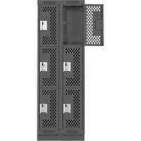 Clean Line Lockers, 3 -tier, Bank of 2, 24" x 18" x 76", Steel, Charcoal, Rivet (Assembled), Perforated Seaboard Timber Mart