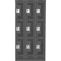 Casiers Clean Line, 3 niveaux, Bloc de 3, 36" x 18" x 76", Acier, Charbon, Rivet (assembl&eacute;), Perfor&eacute; Seaboard Timber Mart