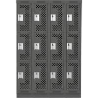 Clean Line Lockers, 3 -tier, Bank of 4, 48" x 18" x 76", Steel, Charcoal, Rivet (Assembled), Perforated Seaboard Timber Mart
