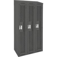 Clean Line Lockers, Bank of 3, 36" x 18" x 78", Steel, Charcoal, Rivet (Assembled), Perforated Seaboard Timber Mart