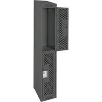 Clean Line Lockers, 2 -tier, 12" x 18" x 78", Steel, Charcoal, Rivet (Assembled), Perforated Seaboard Timber Mart