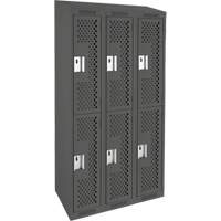 Clean Line Lockers, 2 -tier, Bank of 3, 36" x 18" x 78", Steel, Charcoal, Rivet (Assembled), Perforated Seaboard Timber Mart