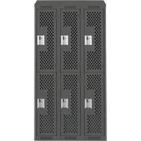 Clean Line Lockers, 2 -tier, Bank of 3, 36" x 18" x 78", Steel, Charcoal, Rivet (Assembled), Perforated Seaboard Timber Mart