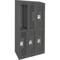 Clean Line Lockers, 2 -tier, Bank of 3, 36" x 18" x 78", Steel, Charcoal, Rivet (Assembled), Perforated Seaboard Timber Mart