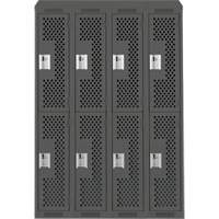 Clean Line Lockers, 2 -tier, Bank of 4, 48" x 18" x 78", Steel, Charcoal, Rivet (Assembled), Perforated Seaboard Timber Mart