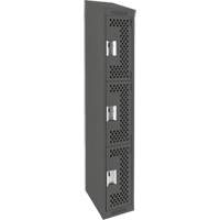 Clean Line Lockers, 3 -tier, 12" x 18" x 78", Steel, Charcoal, Rivet (Assembled), Perforated Seaboard Timber Mart