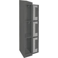 Clean Line Lockers, 3 -tier, 12" x 18" x 78", Steel, Charcoal, Rivet (Assembled), Perforated Seaboard Timber Mart